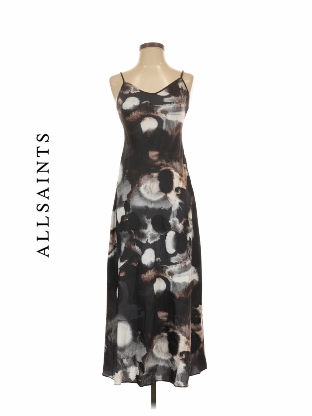 All Saints Black & Brown Abstract Slip Maxi Dress